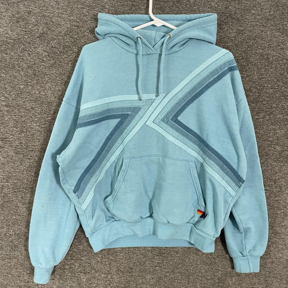 Aviator Nation Blaze Hoodie Womens XS Blue Striped Fleece Pullover Pocket USA